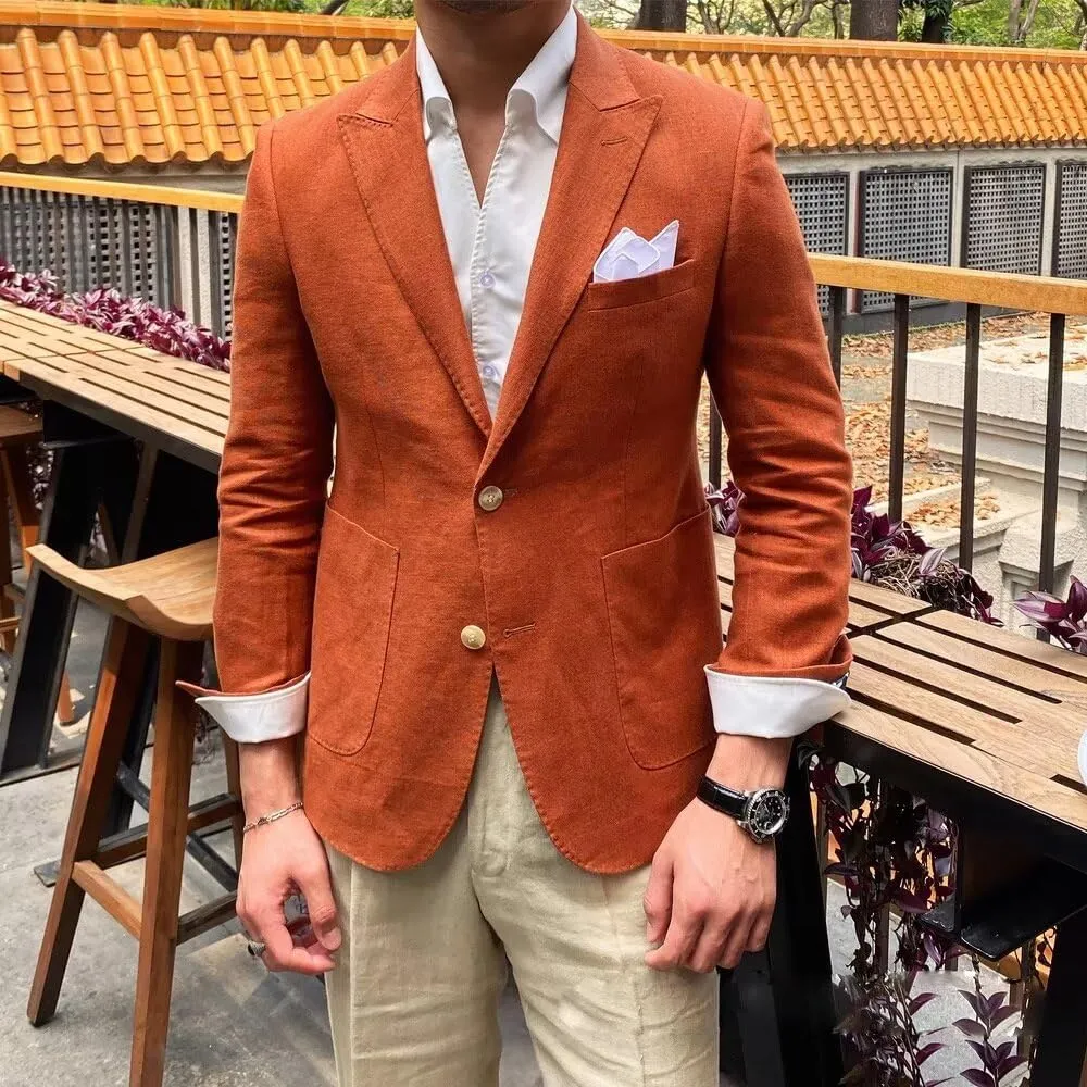 SUZHIMO Mens Causal Linen Blazer Jacket Slim Fit 2 Button Wedding Prom Blazer for Men
