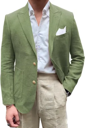 SUZHIMO Mens Causal Linen Blazer Jacket Slim Fit 2 Button Wedding Prom Blazer for Men