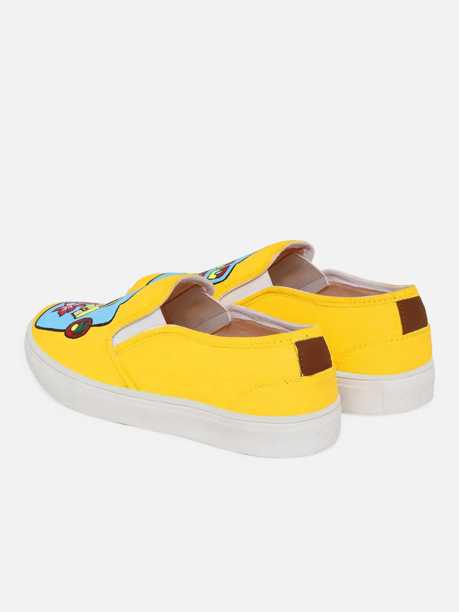 THE QUIRKY NAARI Good Vibes Only Slipons with Some Indian Flair | Yellow | 5 UK