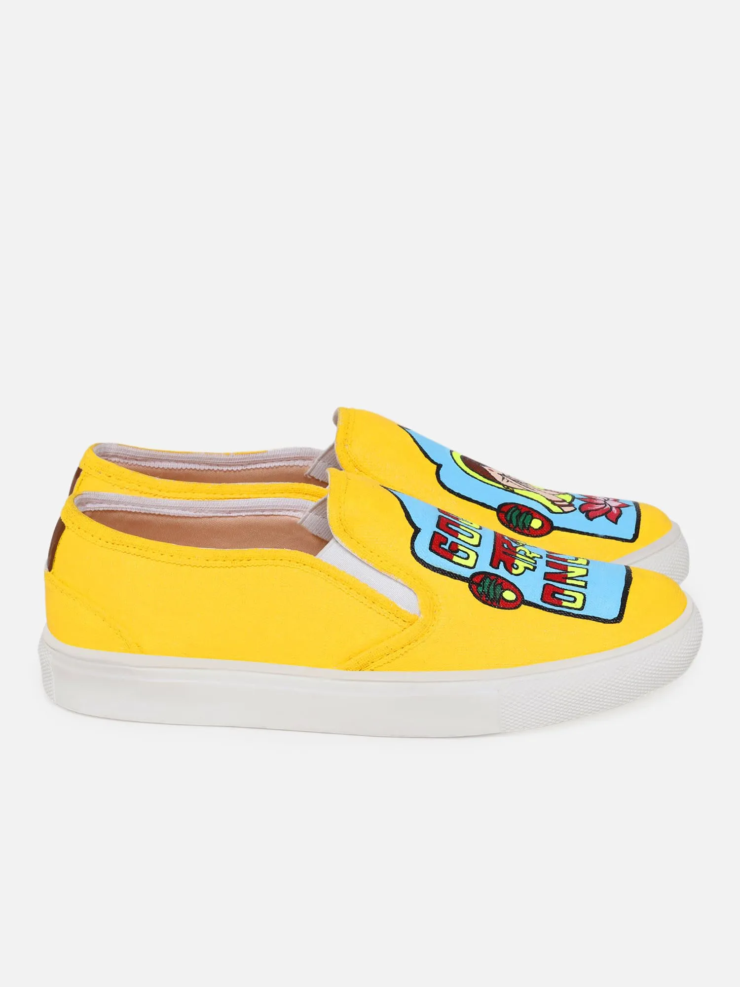 THE QUIRKY NAARI Good Vibes Only Slipons with Some Indian Flair | Yellow | 5 UK