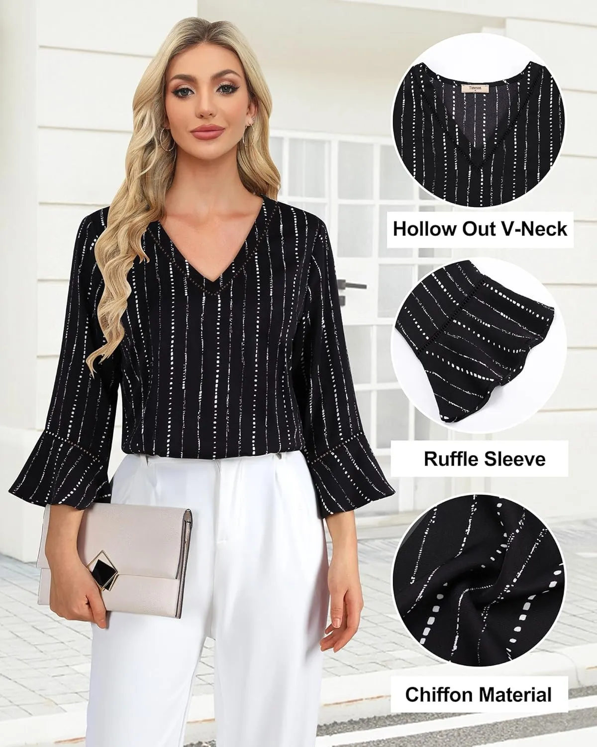 Timeson Women's Business Casual Tops 3/4 Sleeve Dressy Blouses Office Work Shirts