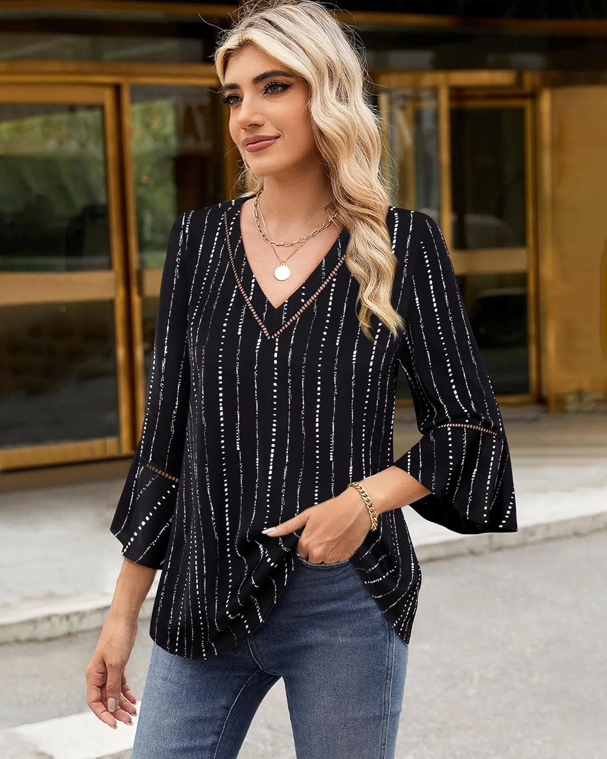 Timeson Women's Business Casual Tops 3/4 Sleeve Dressy Blouses Office Work Shirts