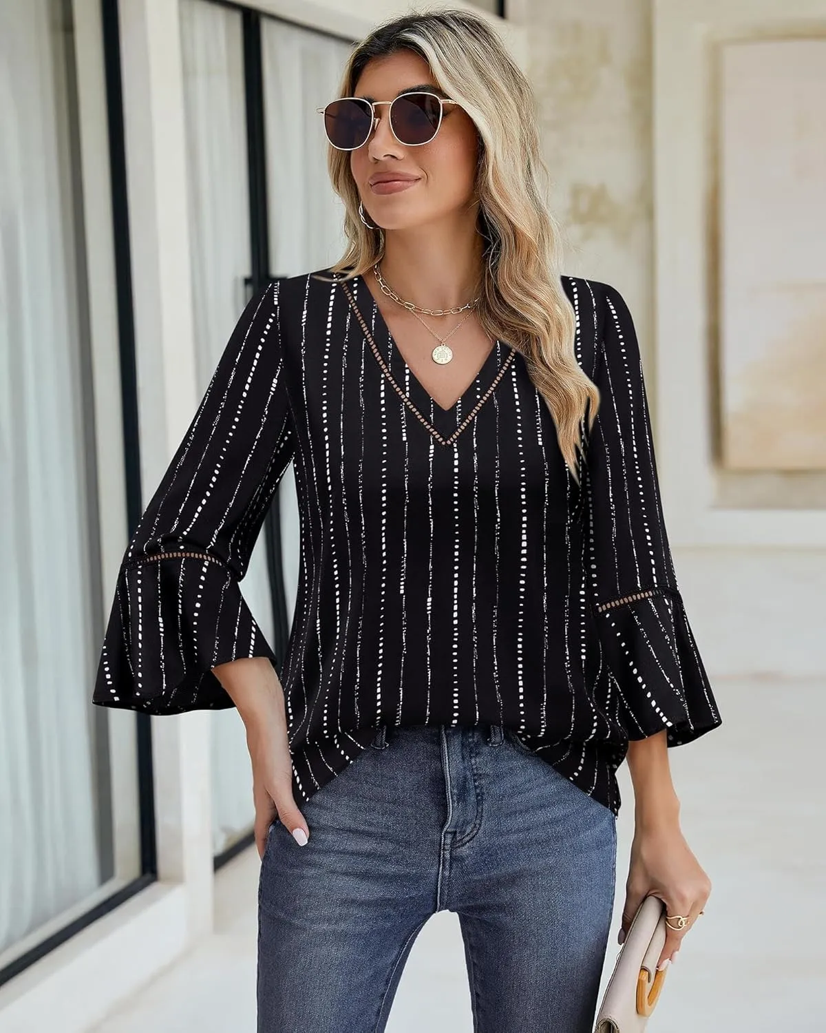 Timeson Women's Business Casual Tops 3/4 Sleeve Dressy Blouses Office Work Shirts