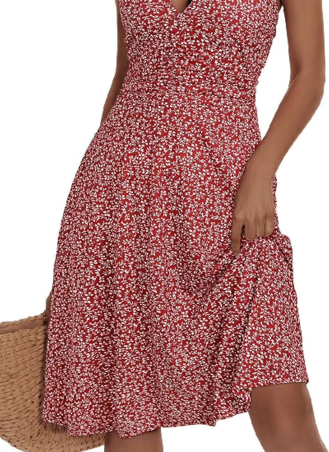 Women's Summer Sundress Sleeveless Halter Neck Spring 2025 Floral with Pocket Elastic Waist Ruffle Mini Dresses