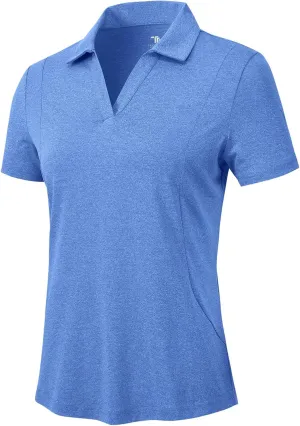 YSENTO Womens Golf Apparel Shirts Clothes V-Neck Tops Collared UPF 50  Dry Fit Short Sleeve Tennis Polo Shirts