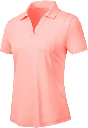 YSENTO Womens Golf Apparel Shirts Clothes V-Neck Tops Collared UPF 50  Dry Fit Short Sleeve Tennis Polo Shirts