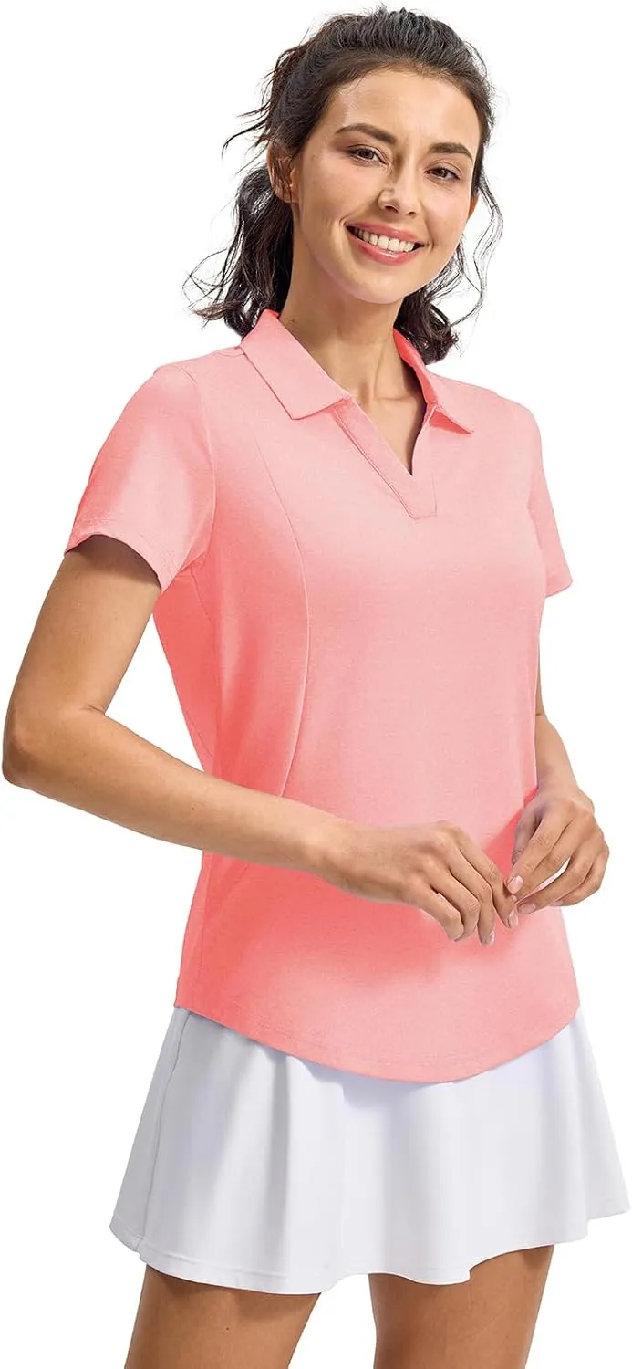YSENTO Womens Golf Apparel Shirts Clothes V-Neck Tops Collared UPF 50  Dry Fit Short Sleeve Tennis Polo Shirts