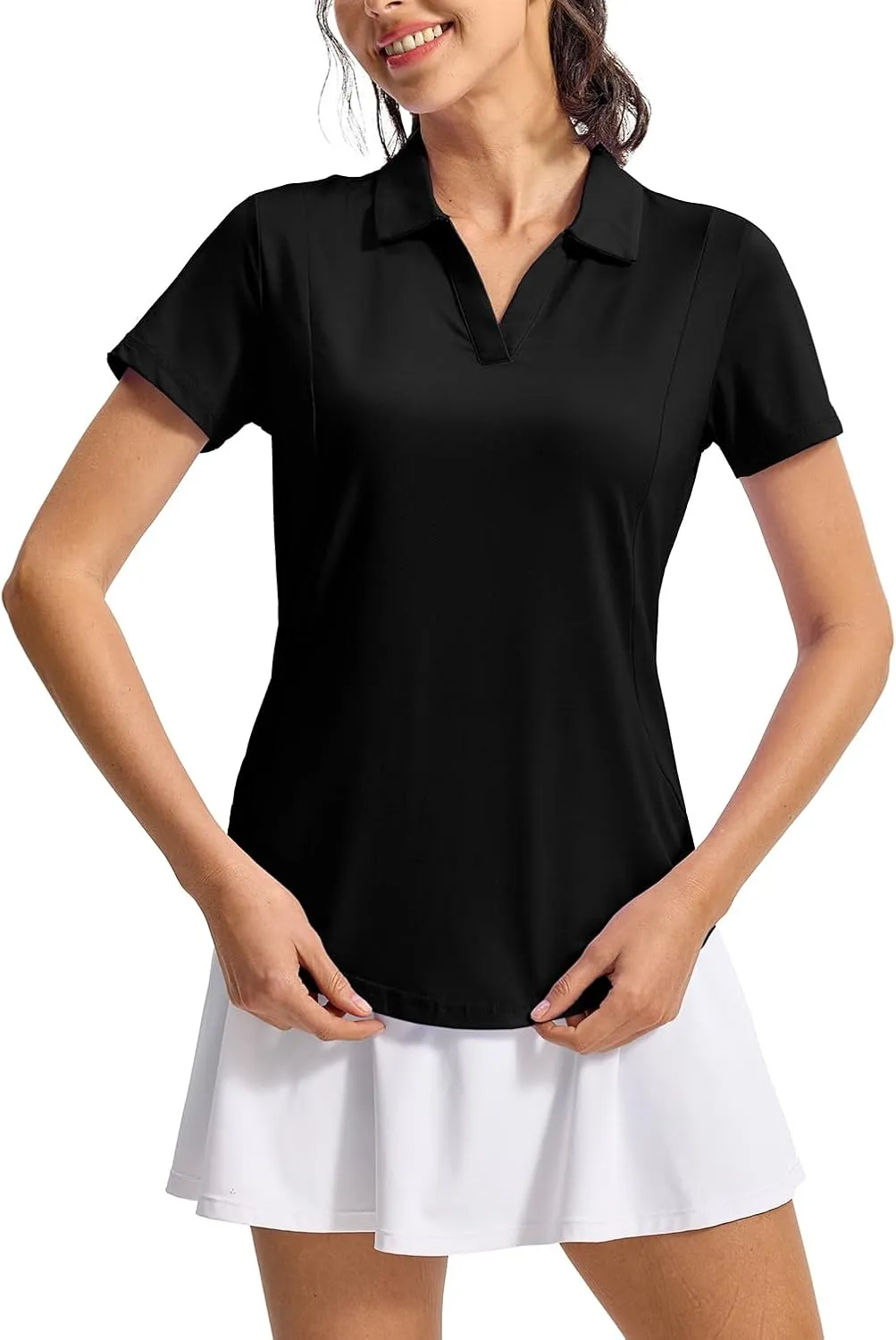 YSENTO Womens Golf Apparel Shirts Clothes V-Neck Tops Collared UPF 50  Dry Fit Short Sleeve Tennis Polo Shirts