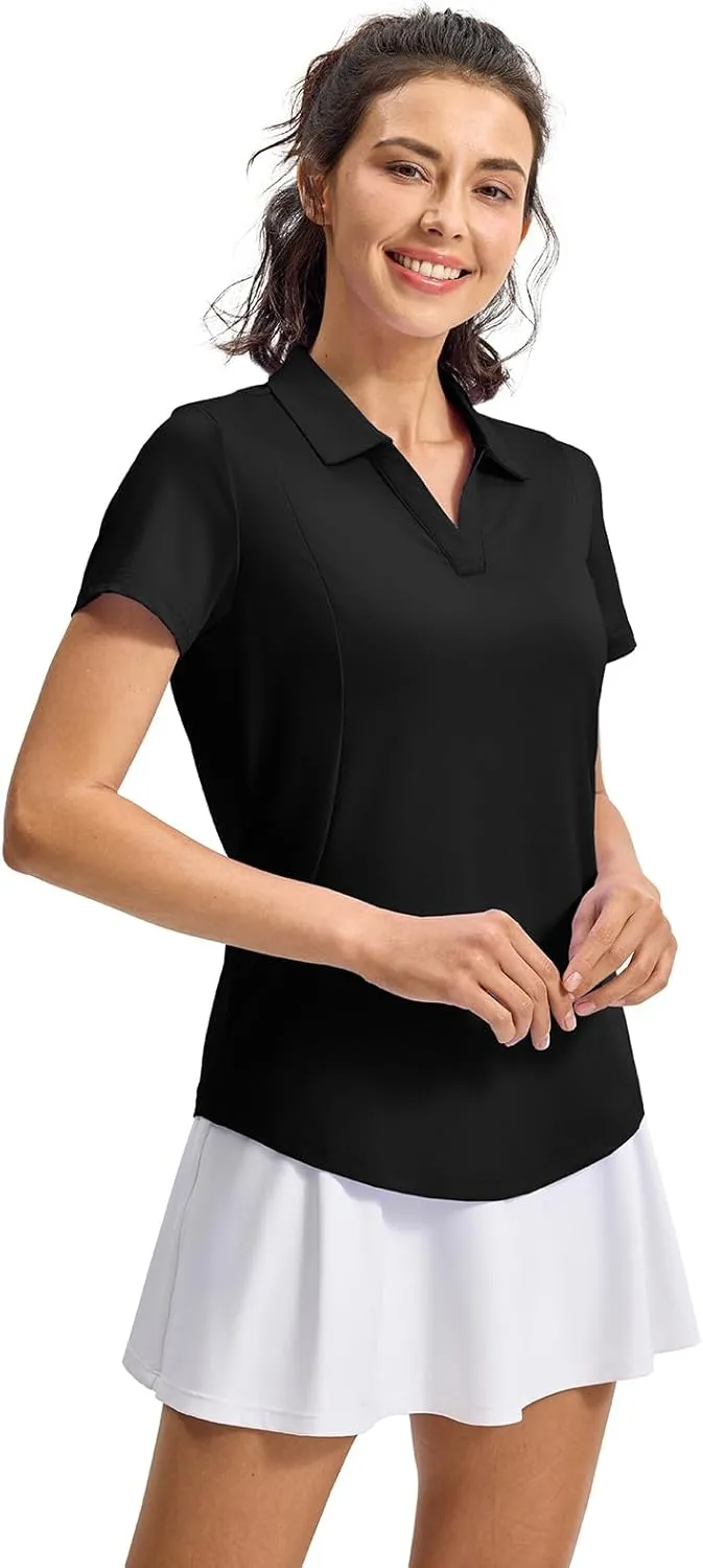 YSENTO Womens Golf Apparel Shirts Clothes V-Neck Tops Collared UPF 50  Dry Fit Short Sleeve Tennis Polo Shirts