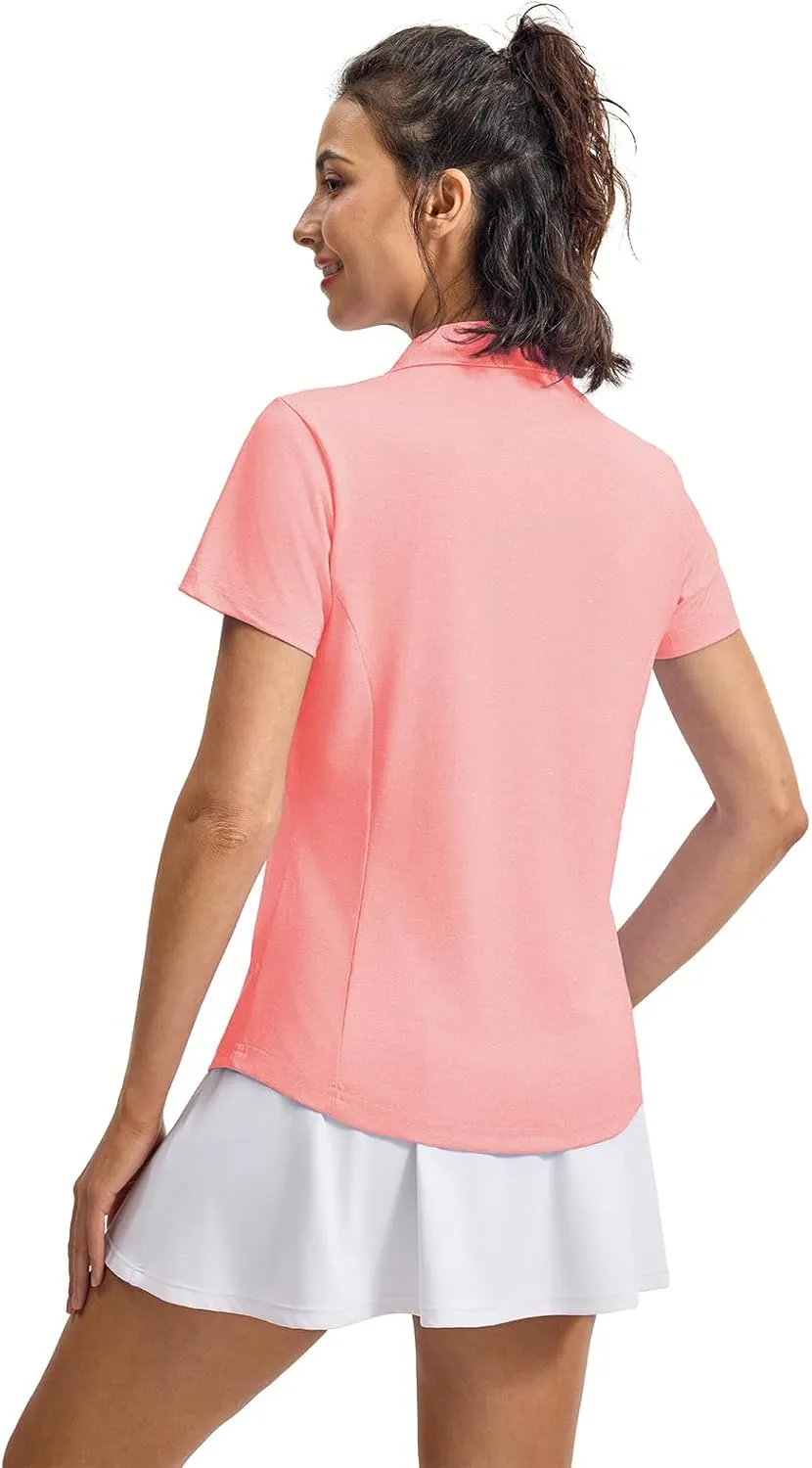 YSENTO Womens Golf Apparel Shirts Clothes V-Neck Tops Collared UPF 50  Dry Fit Short Sleeve Tennis Polo Shirts