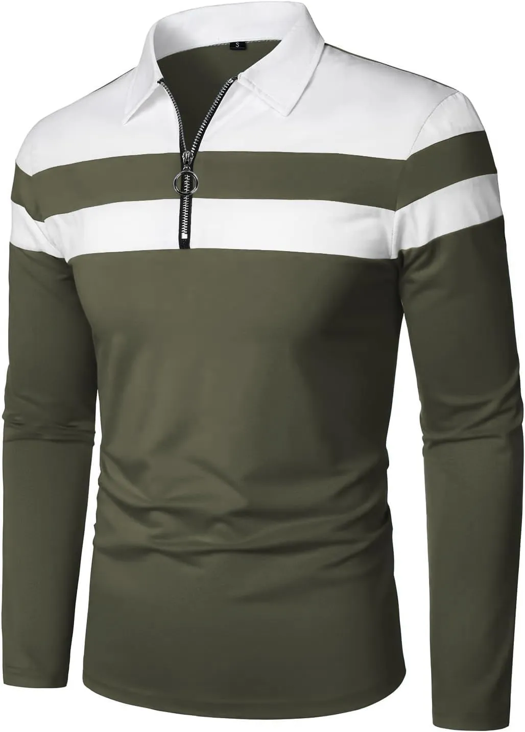 YTD Men's Long Sleeve Polo Shirts Quarter-Zip Casual Slim Fit Lapel Neck Basic Designed Cotton Shirts