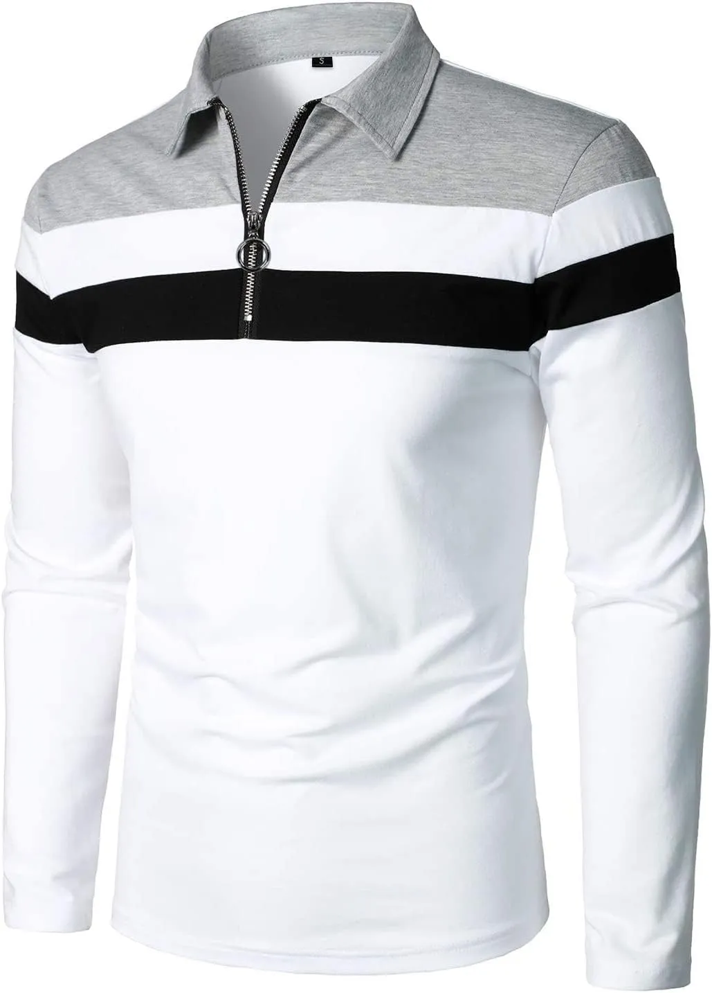 YTD Men's Long Sleeve Polo Shirts Quarter-Zip Casual Slim Fit Lapel Neck Basic Designed Cotton Shirts
