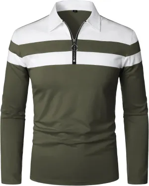 YTD Men's Long Sleeve Polo Shirts Quarter-Zip Casual Slim Fit Lapel Neck Basic Designed Cotton Shirts