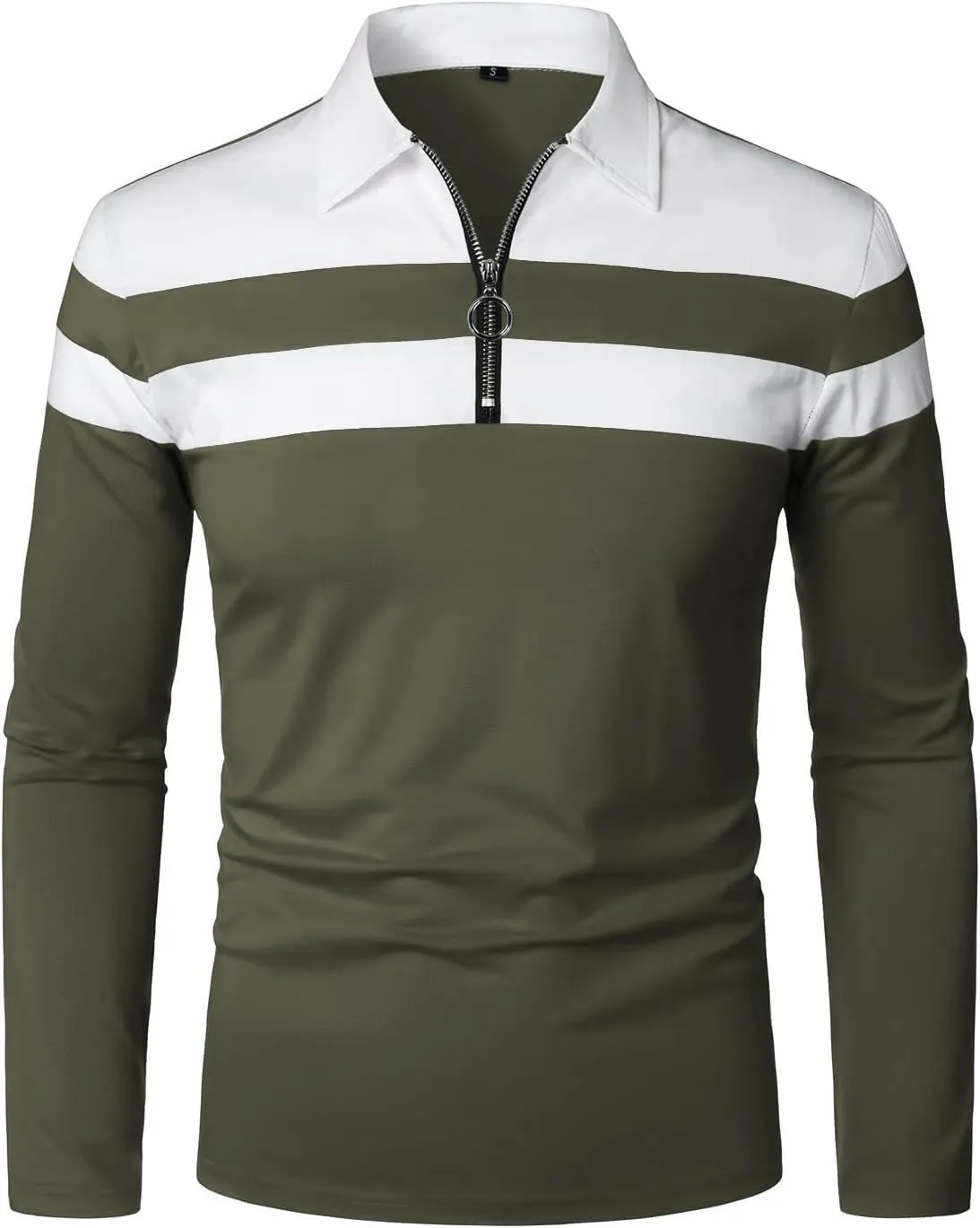 YTD Men's Long Sleeve Polo Shirts Quarter-Zip Casual Slim Fit Lapel Neck Basic Designed Cotton Shirts