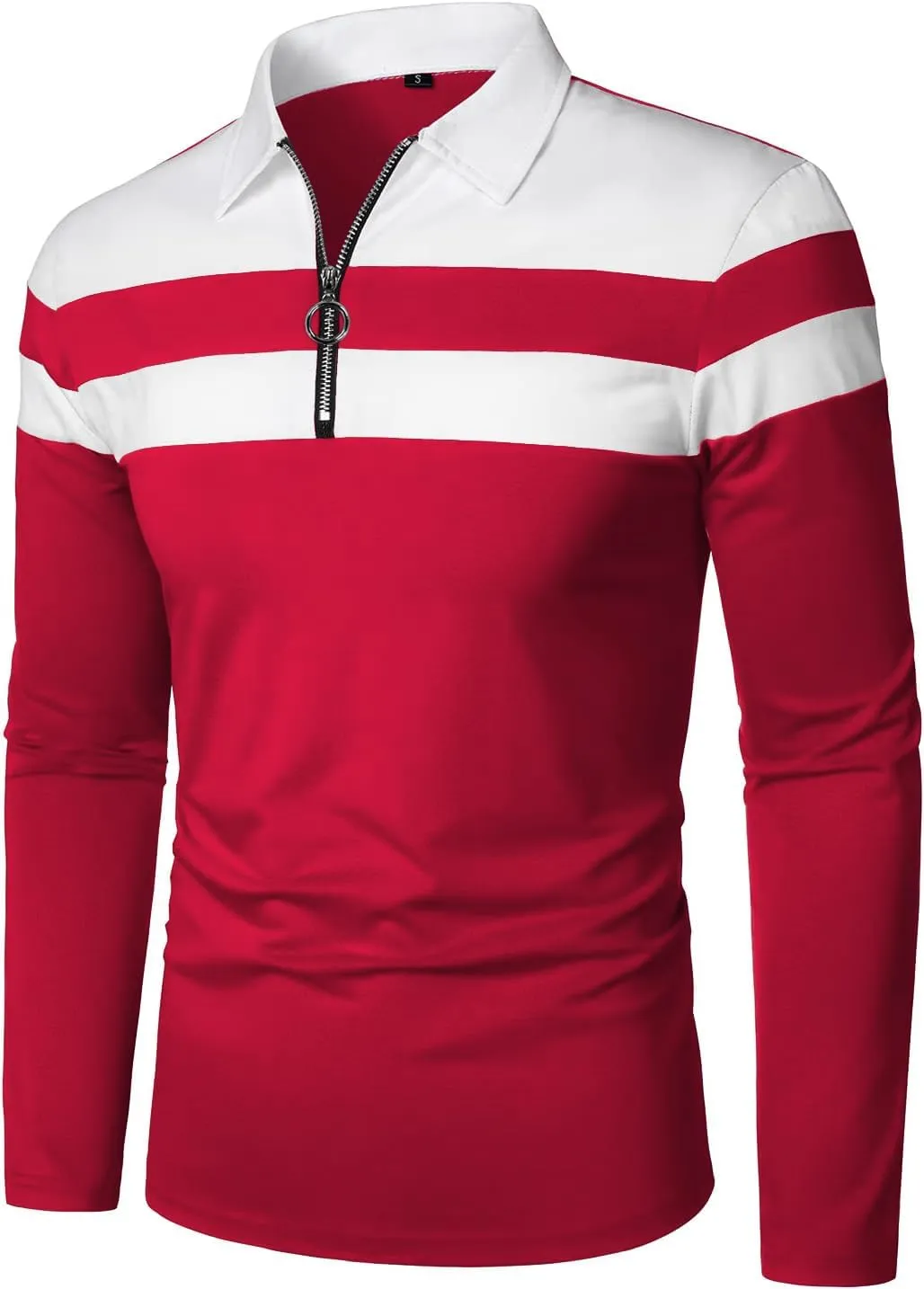 YTD Men's Long Sleeve Polo Shirts Quarter-Zip Casual Slim Fit Lapel Neck Basic Designed Cotton Shirts